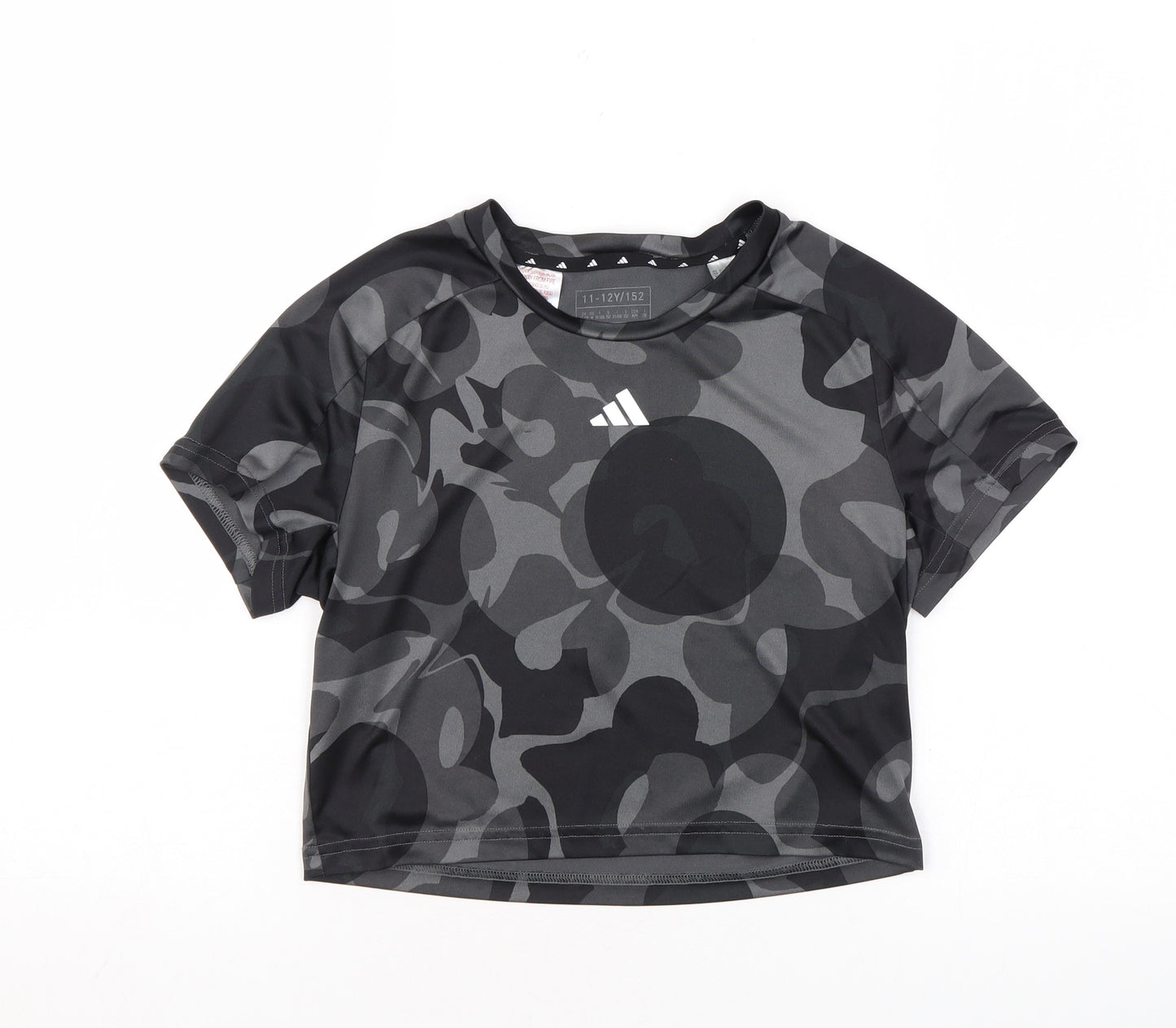 adidas Boys Grey Camouflage Polyester Basic T-Shirt Size 11-12 Years Round Neck Pullover