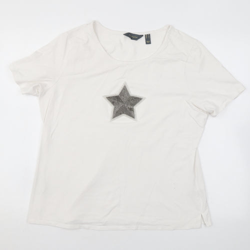 Ruth Langsford Womens White Cotton Basic T-Shirt Size L Scoop Neck - Beading