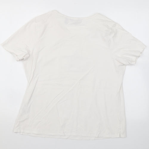 Ruth Langsford Womens White Cotton Basic T-Shirt Size L Scoop Neck - Beading
