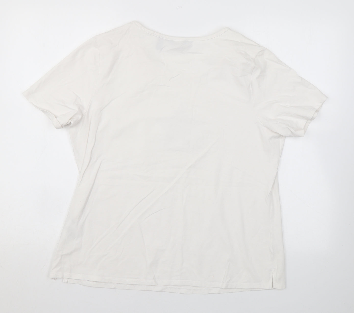 Ruth Langsford Womens White Cotton Basic T-Shirt Size L Scoop Neck - Beading