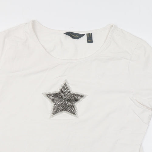 Ruth Langsford Womens White Cotton Basic T-Shirt Size L Scoop Neck - Beading