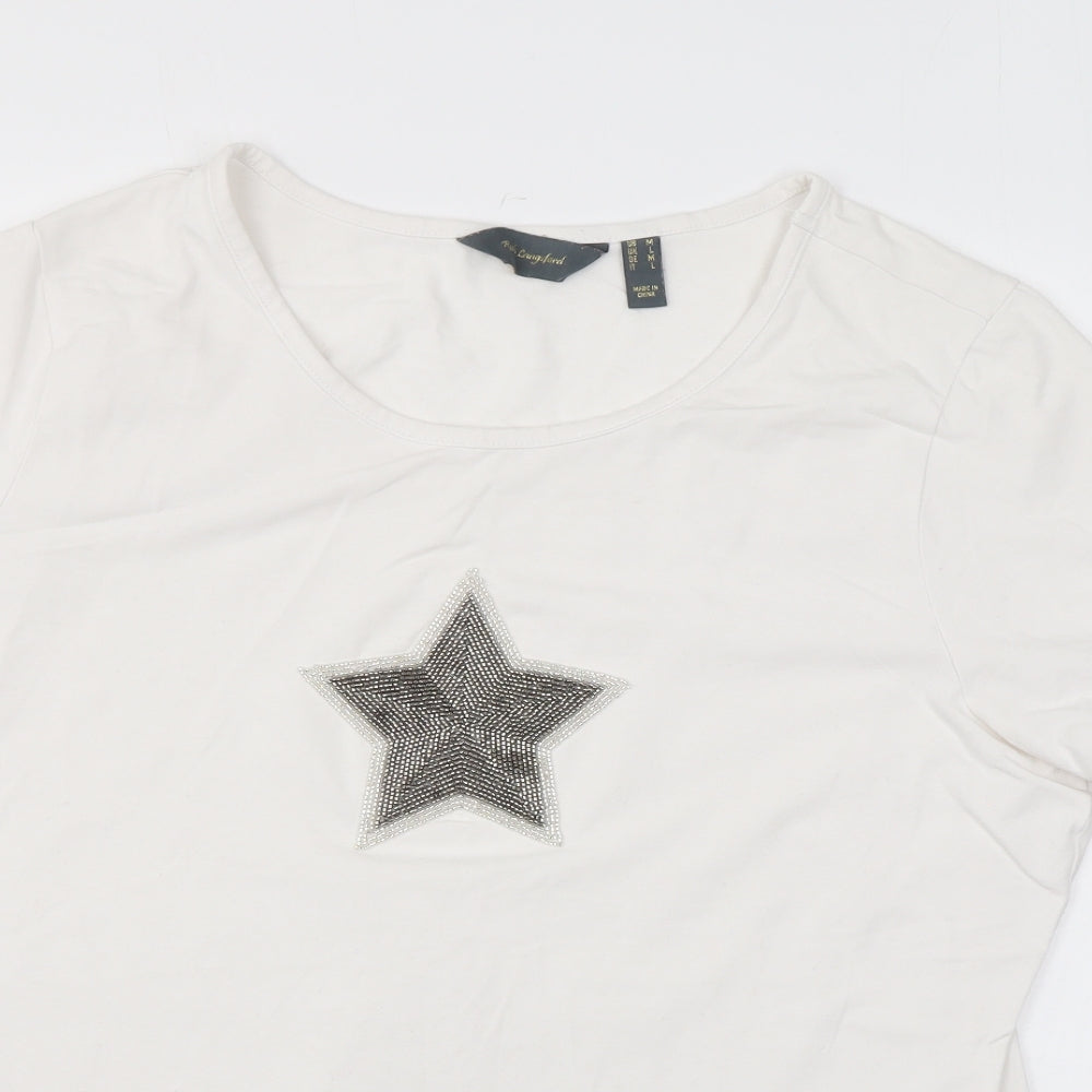 Ruth Langsford Womens White Cotton Basic T-Shirt Size L Scoop Neck - Beading