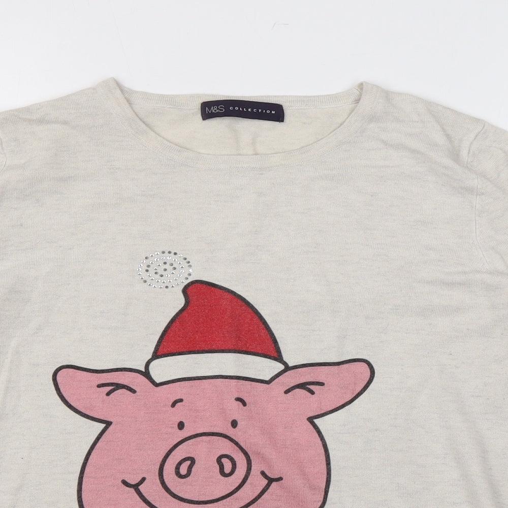 Marks and Spencer Womens Beige Round Neck Viscose Pullover Jumper Size 12