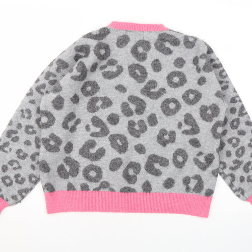 Studio Womens Grey Round Neck Animal Print Acrylic Pullover Jumper Size 12 - Leopard Print