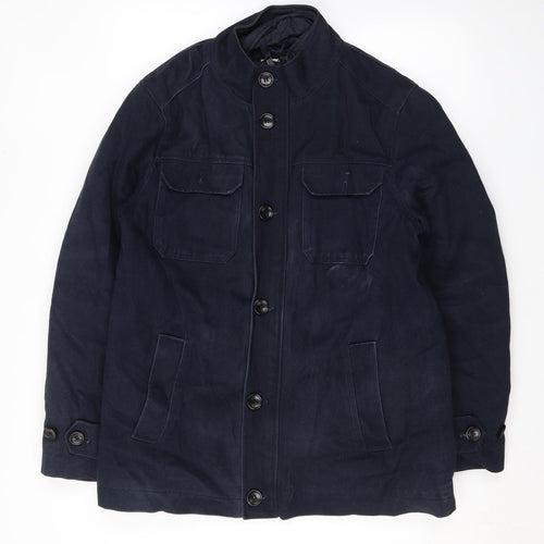 Racing Green Mens Blue Overcoat Coat Size M Zip