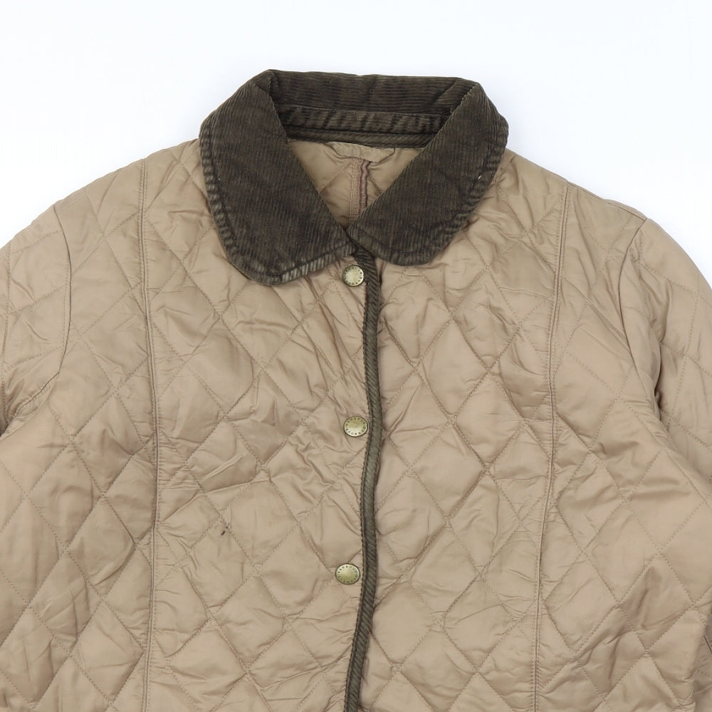 Barbour Womens Brown Quilted Coat Size 12 Snap
