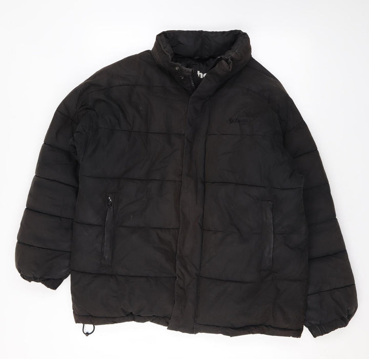 SCHOTT Mens Black Puffer Jacket Coat Size S Zip
