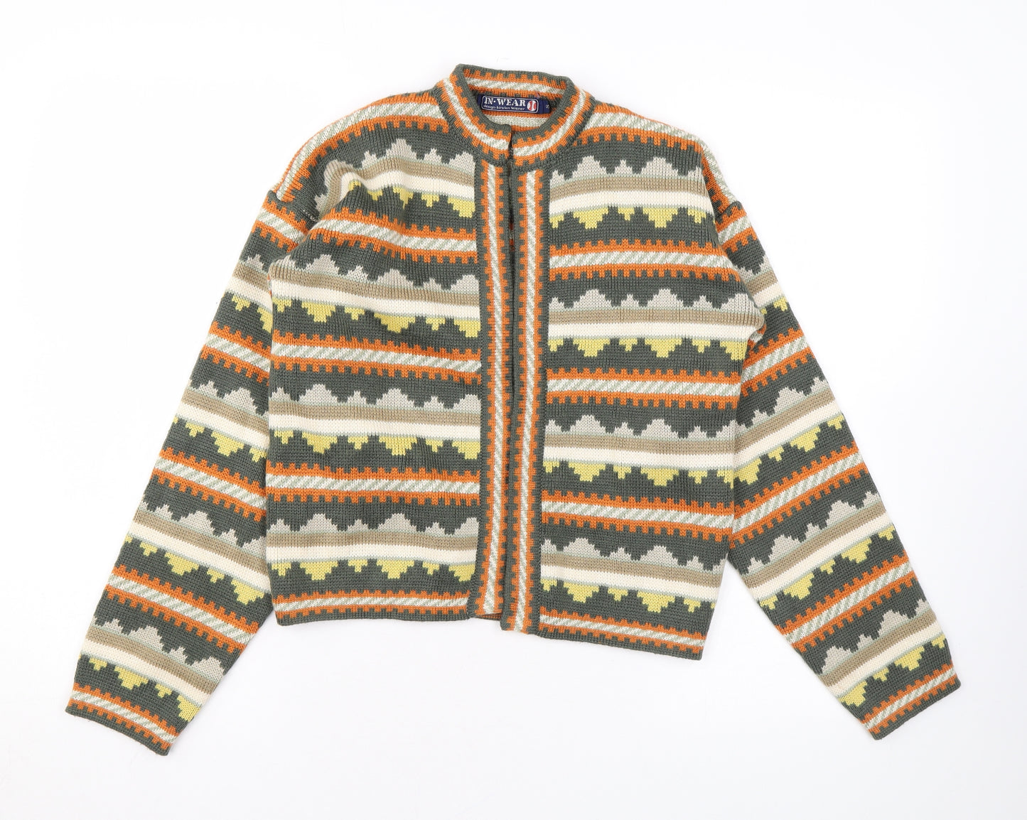 In Wear Womens Multicoloured V-Neck Geometric Acrylic Cardigan Jumper Size S