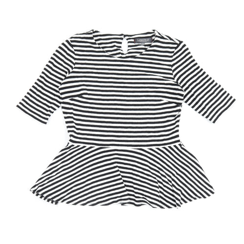 Limited Collection Womens White Striped Viscose Basic T-Shirt Size 14 Round Neck