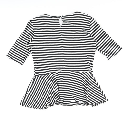 Limited Collection Womens White Striped Viscose Basic T-Shirt Size 14 Round Neck