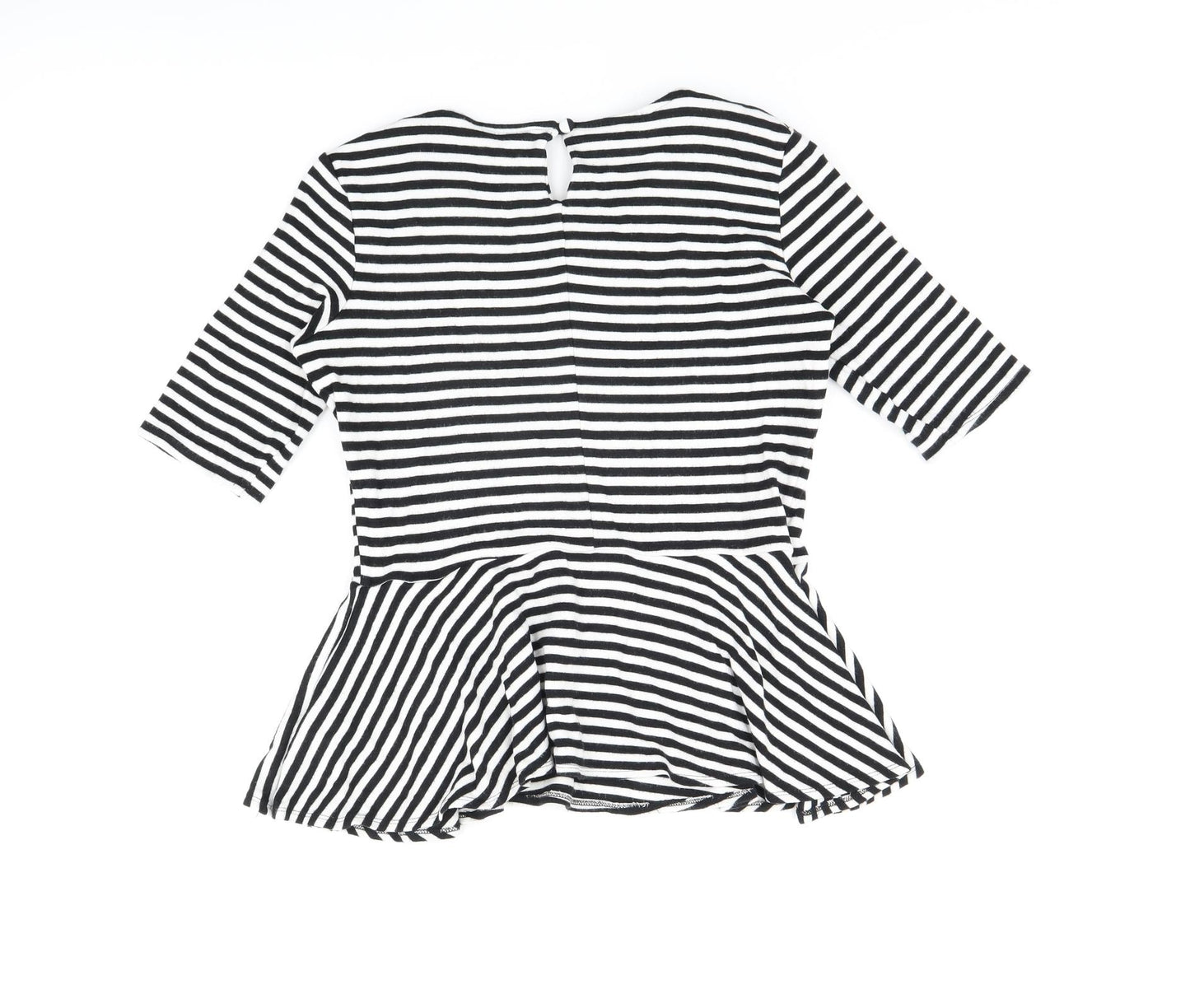 Limited Collection Womens White Striped Viscose Basic T-Shirt Size 14 Round Neck