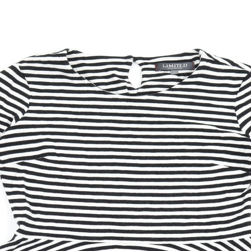 Limited Collection Womens White Striped Viscose Basic T-Shirt Size 14 Round Neck