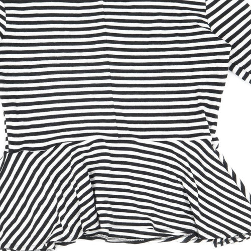 Limited Collection Womens White Striped Viscose Basic T-Shirt Size 14 Round Neck