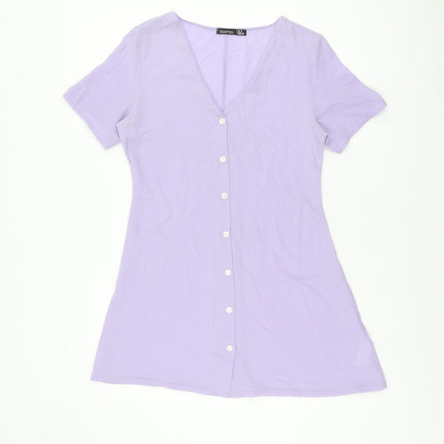Boohoo Womens Purple Polyester Shift Size 10 V-Neck Button
