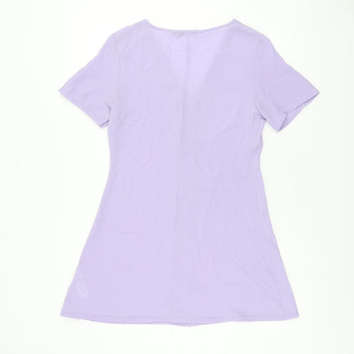 Boohoo Womens Purple Polyester Shift Size 10 V-Neck Button