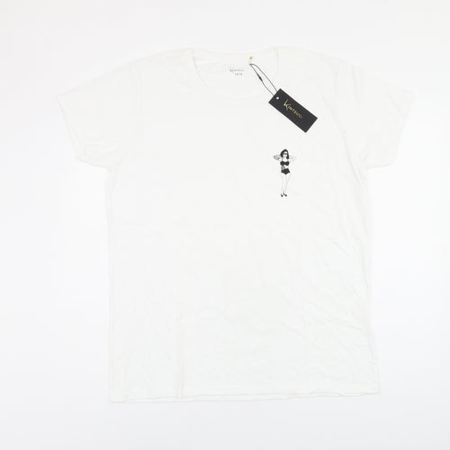 Kintsugi Womens White Polyester Basic T-Shirt Size 14 Round Neck