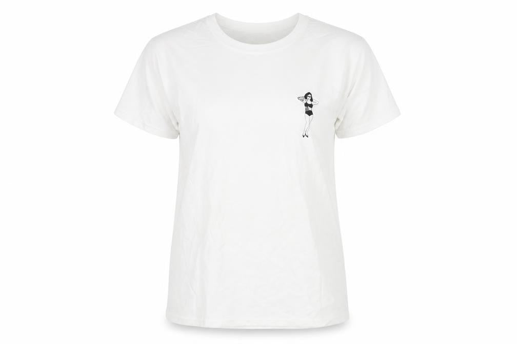 Front view of Kintsugi women’s white polyester basic t-shirt, size UK 14, round neck