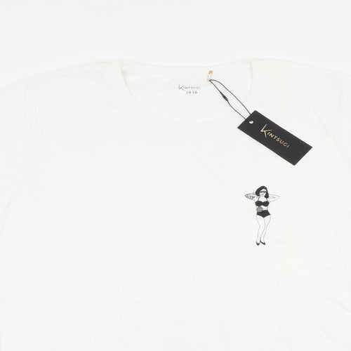 Kintsugi Womens White Polyester Basic T-Shirt Size 14 Round Neck