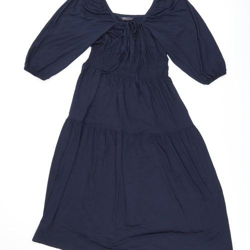 Marks and Spencer Womens Blue Viscose A-Line Size 12 Scoop Neck Tie