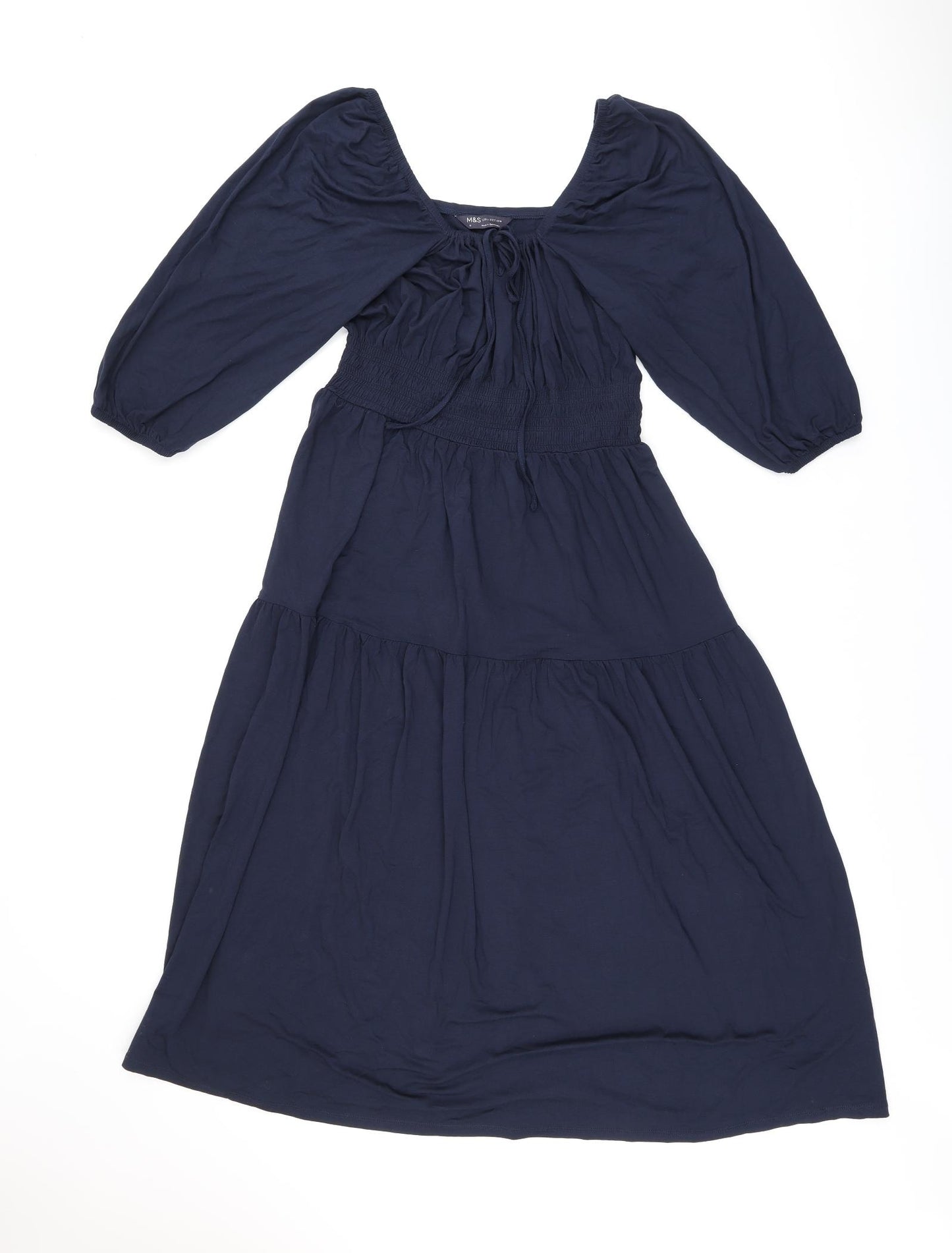 Marks and Spencer Womens Blue Viscose A-Line Size 12 Scoop Neck Tie
