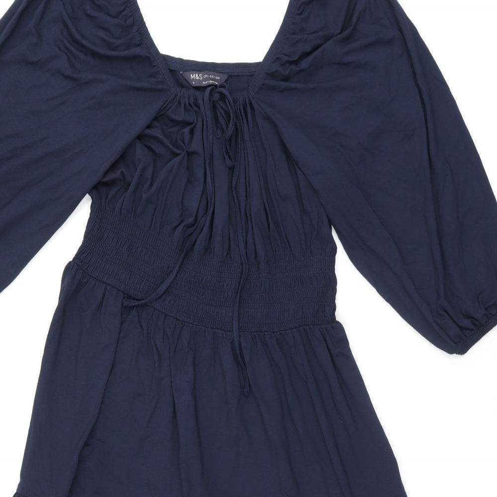 Marks and Spencer Womens Blue Viscose A-Line Size 12 Scoop Neck Tie