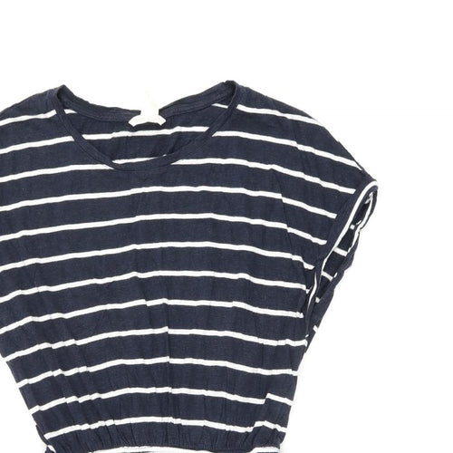 H&M Womens Blue Striped Cotton Skater Dress Size M Boat Neck Pullover