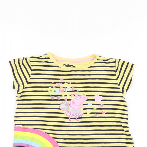 Peppa Pig Girls Yellow Striped Cotton Basic T-Shirt Size 2-3 Years Round Neck Pullover