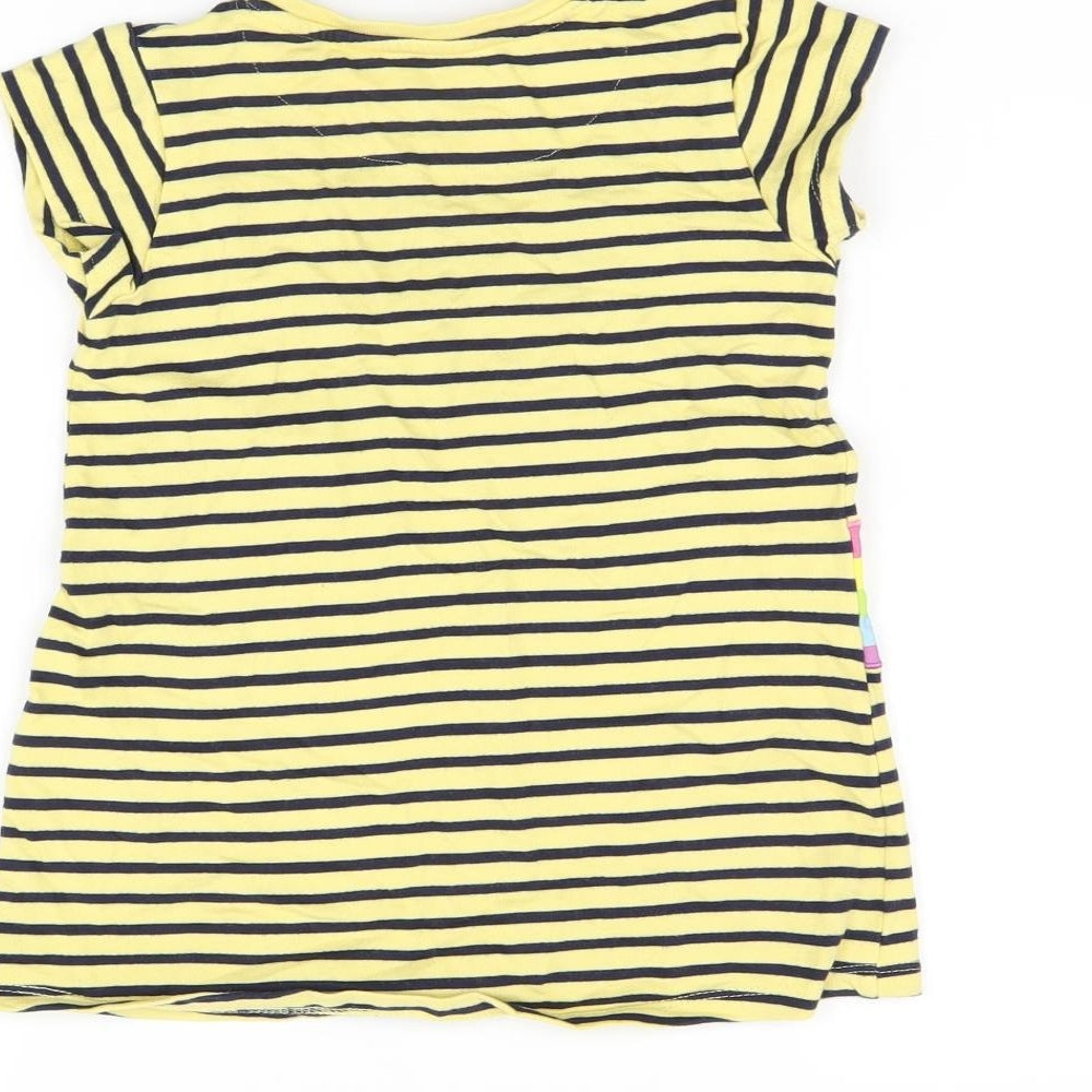 Peppa Pig Girls Yellow Striped Cotton Basic T-Shirt Size 2-3 Years Round Neck Pullover