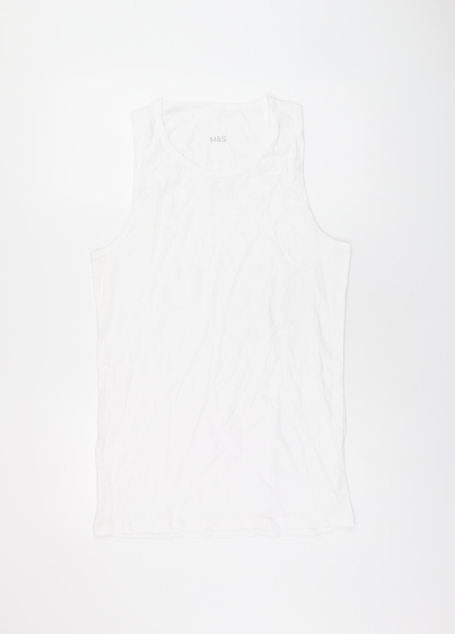 Marks and Spencer Womens White Cotton Basic Tank Size L Scoop Neck