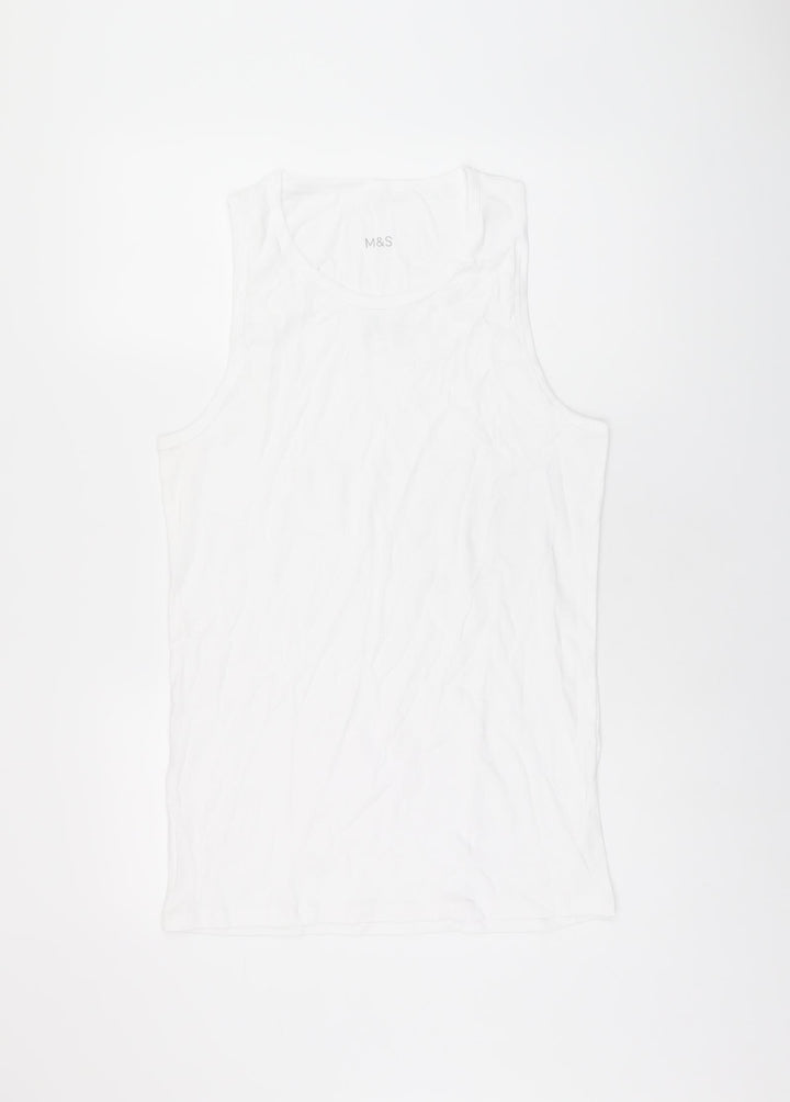 Marks and Spencer Womens White Cotton Basic Tank Size L Scoop Neck