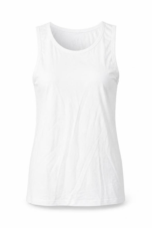 Front view of Marks & Spencer women’s white cotton basic tank, size L, scoop neck
