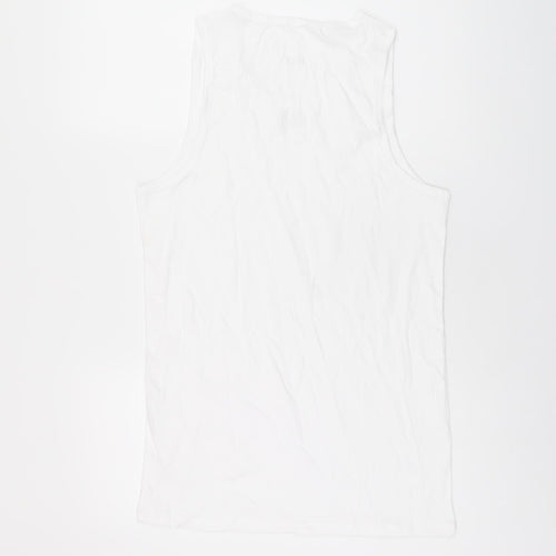 Marks and Spencer Womens White Cotton Basic Tank Size L Scoop Neck