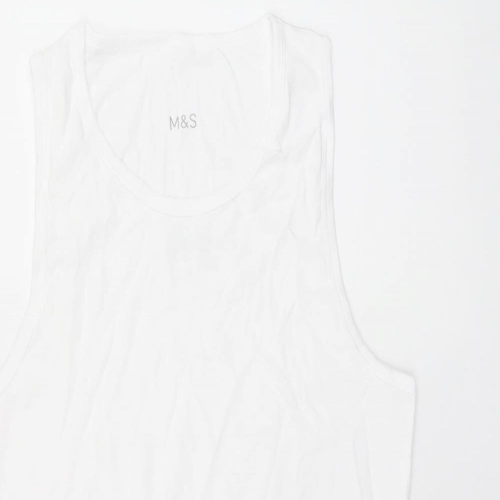 Marks and Spencer Womens White Cotton Basic Tank Size L Scoop Neck