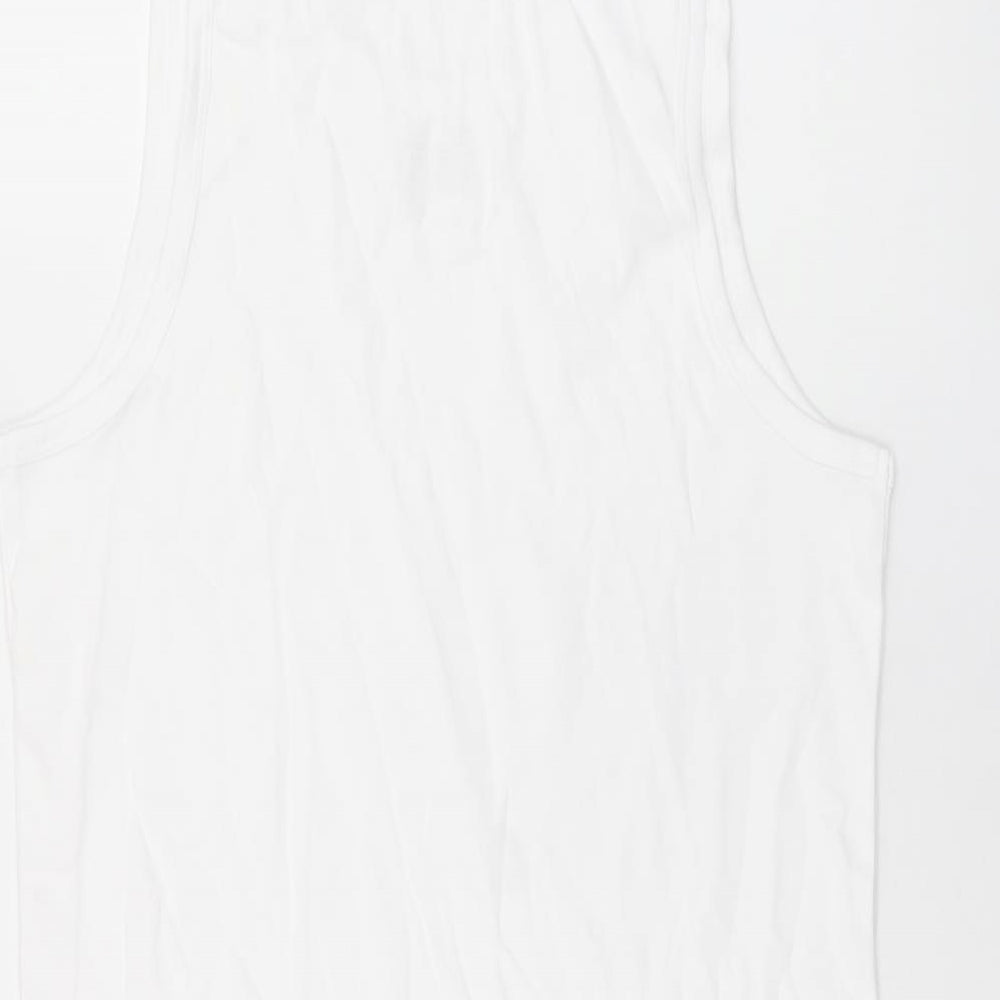 Marks and Spencer Womens White Cotton Basic Tank Size L Scoop Neck