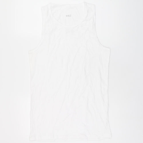 Marks and Spencer Womens White Cotton Basic Tank Size L Scoop Neck
