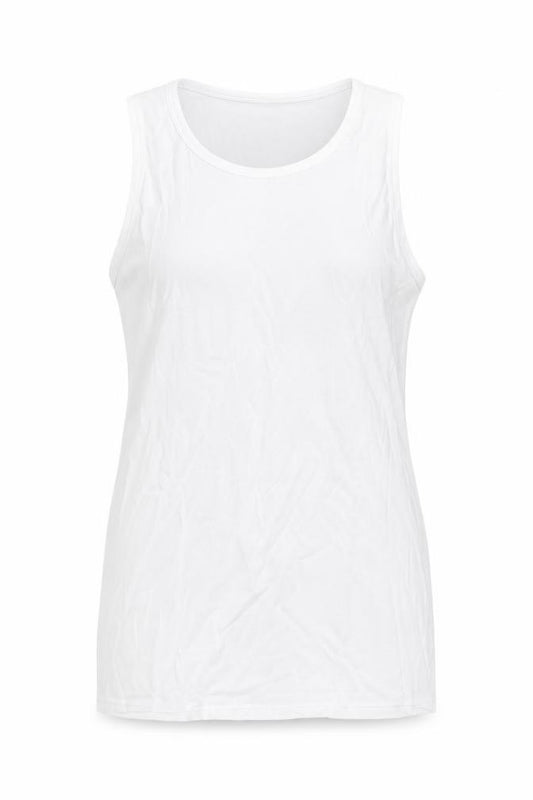 Front view of Marks & Spencer women’s white cotton basic tank, size L, scoop neck