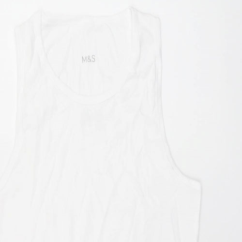 Marks and Spencer Womens White Cotton Basic Tank Size L Scoop Neck