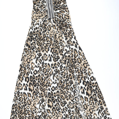 Faust Couture Womens Brown Animal Print Polyester Maxi Size S Off the Shoulder Pullover - Split Hem