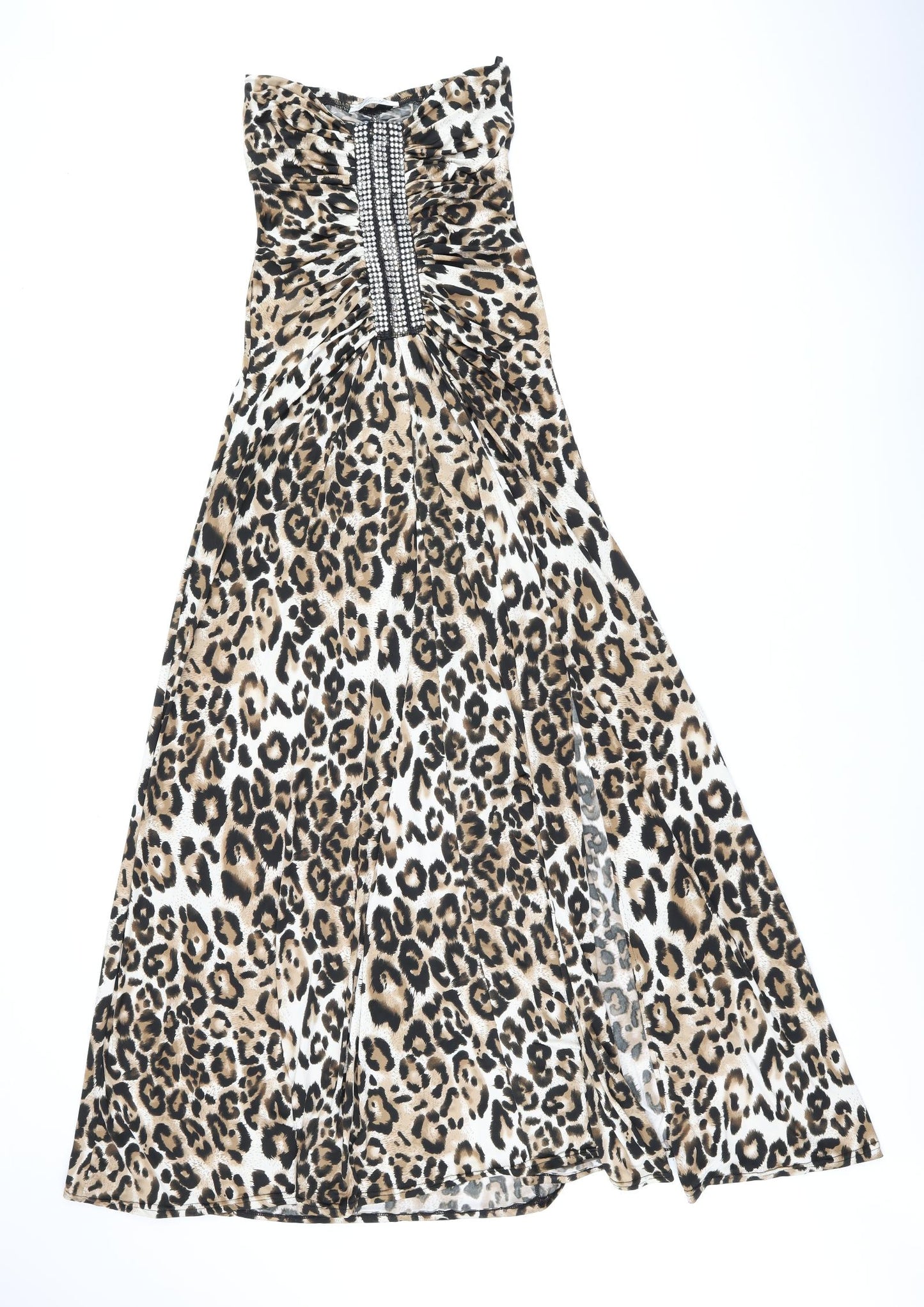Faust Couture Womens Brown Animal Print Polyester Maxi Size S Off the Shoulder Pullover - Split Hem