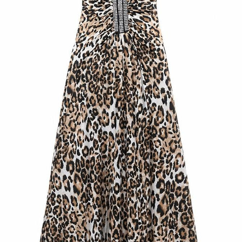 Faust Couture Womens Brown Animal Print Polyester Maxi Size S Off the Shoulder Pullover - Split Hem