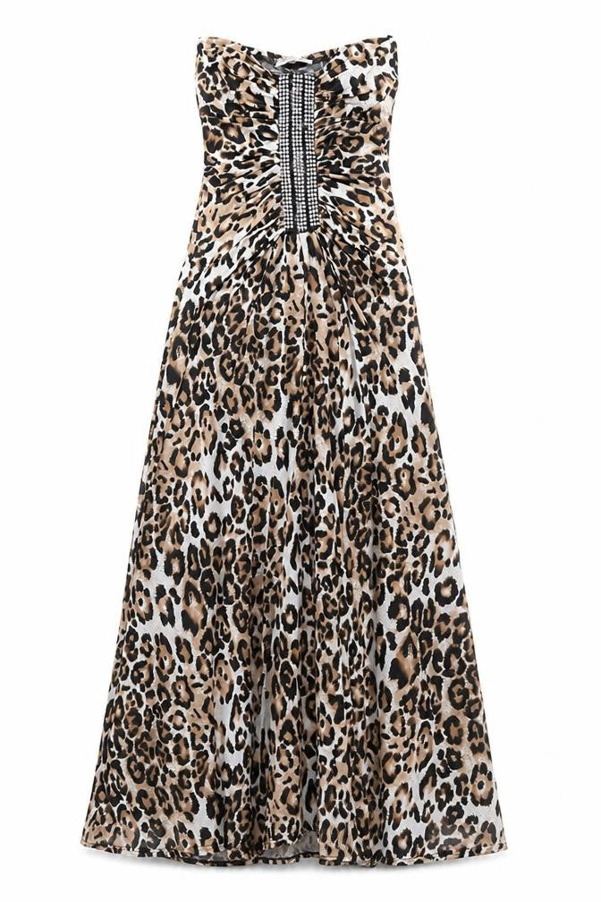 Faust Couture Womens Brown Animal Print Polyester Maxi Size S Off the Shoulder Pullover - Split Hem