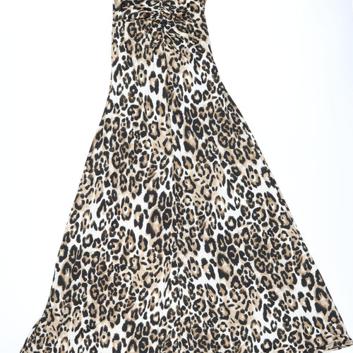 Faust Couture Womens Brown Animal Print Polyester Maxi Size S Off the Shoulder Pullover - Split Hem