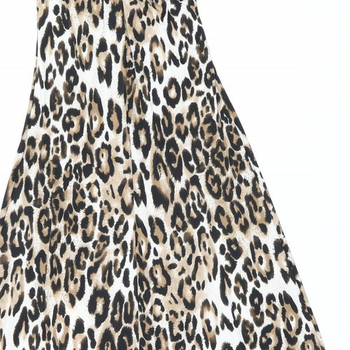 Faust Couture Womens Brown Animal Print Polyester Maxi Size S Off the Shoulder Pullover - Split Hem