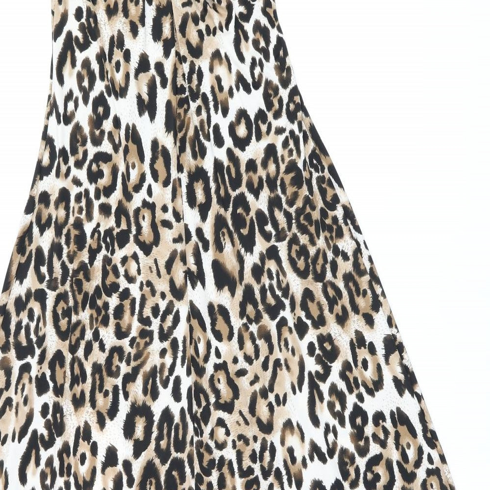 Faust Couture Womens Brown Animal Print Polyester Maxi Size S Off the Shoulder Pullover - Split Hem