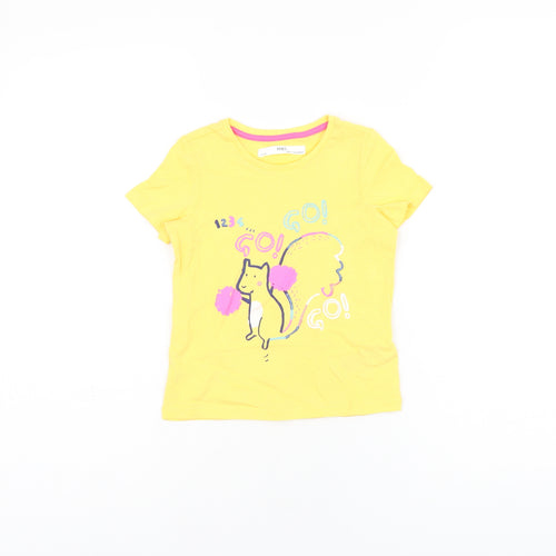 Marks and Spencer Girls Yellow Cotton Basic T-Shirt Size 2-3 Years Round Neck Pullover