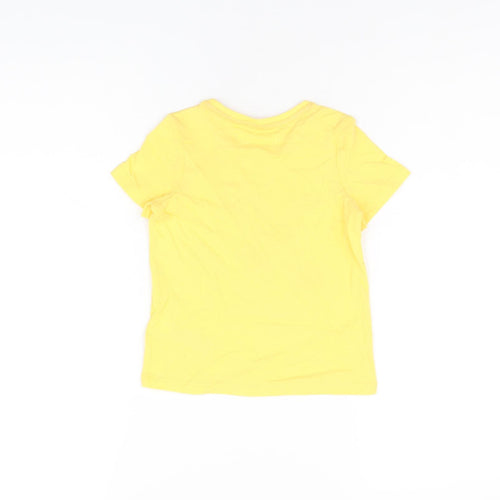 Marks and Spencer Girls Yellow Cotton Basic T-Shirt Size 2-3 Years Round Neck Pullover