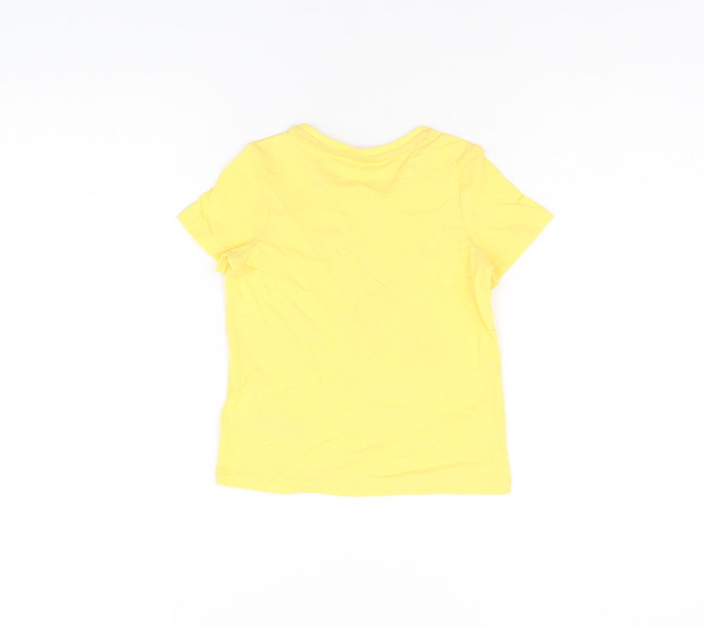 Marks and Spencer Girls Yellow Cotton Basic T-Shirt Size 2-3 Years Round Neck Pullover