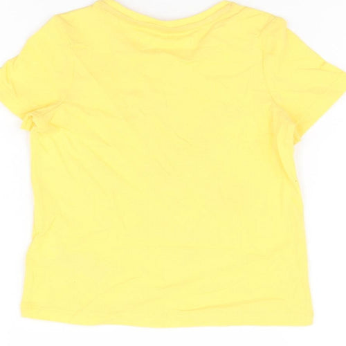 Marks and Spencer Girls Yellow Cotton Basic T-Shirt Size 2-3 Years Round Neck Pullover