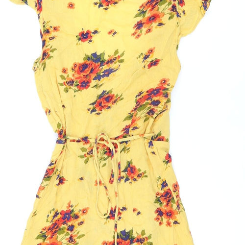Pins and Needles Womens Yellow Floral Viscose Wrap Dress Size XS V-Neck Tie