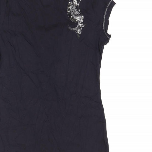 Jasper Conran Womens Black Geometric Cotton Basic T-Shirt Size 14 Scoop Neck